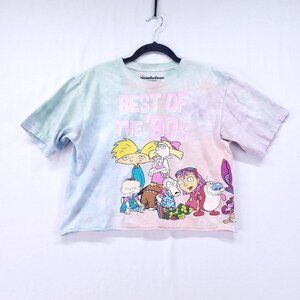 Nickelodeon Best of the 90s Nicktoons Cropped Shirt M Tie Dye Pastel Cartoon